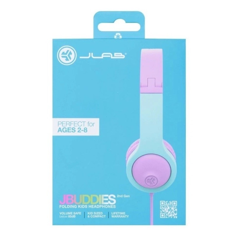 JBuddies Folding Gen 2 Kids Headphones Wired (Purple/Teal) New